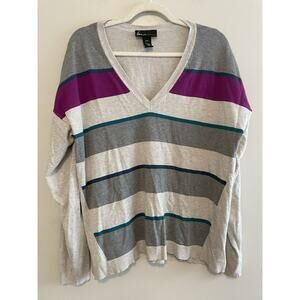 Lane Bryant Size 18/20 Gray Stripe V-Neck Sweater Blue Purple